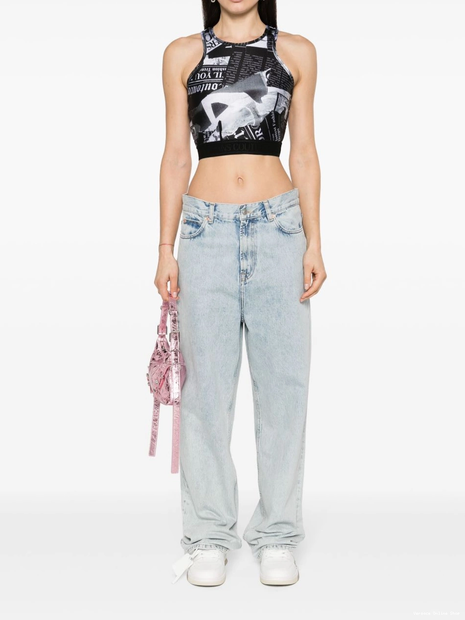 Cheap Women top cropped Couture Jeans Versace graphic-print 0808